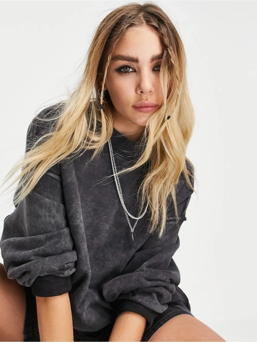 We The Free Free People Iggy Oversized Sweatshirt Washed Black M EUC